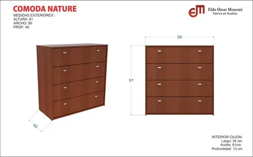 Comoda Cajonera Chifonier 4 Cajones 90 X 92 X 47. Nature