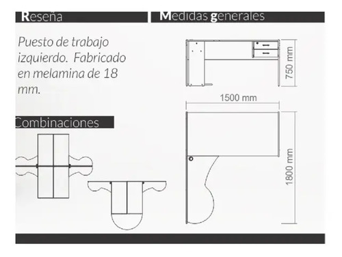 Mesa Escritorio En L, Puesto De Trabajo Izquierdo Cod. 914