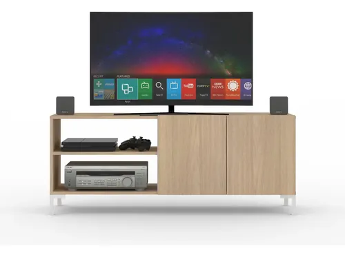 Mueble De Tv Rack Para Tv Led Tele Televisor Hasta 55'' Con 2 Puertas 2 Estantes Melamina 130cm Color Roble Natural Moderno Linea Oslo Ros130 Dielfe