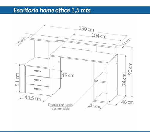 D_795481-MLA85982228295_062025-O.jpg Escritorio Organizador Con 3 Cajones 150 X 90 X 45- Oes 107