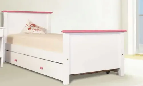 Cama 1 Plaza Ludmila- Mdf Laqueado- Con Cajonera Bajo Cama