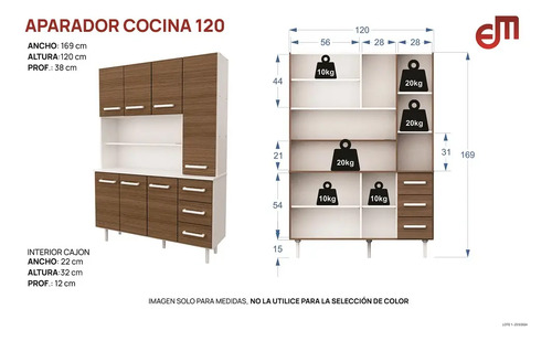 D_798041-MLA98820264566_112025-O.jpg Aparador De Cocina 1,20mt Melamina 7ptas 3 Cajones Estantes Color Blanco Frente Venezia