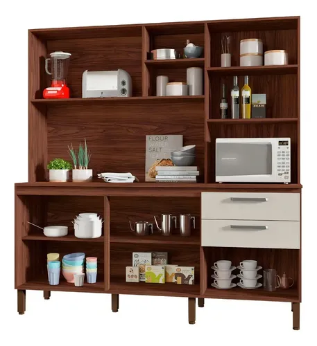 Bajomesada Cocina Kit's Paraná 7 Puertas 2 Cajones Mdp Moderna Beige Tapas Para Mostrador Nogal/blanco Apagado