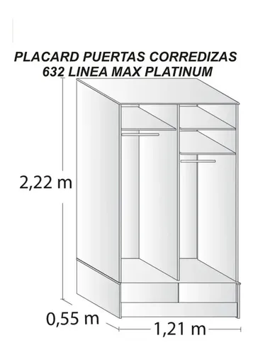 Ropero Placard 2 Puertas Corredizas 120 X 220 Cm Cod 632