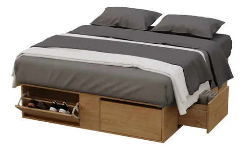 Cama Box 2 Plazas Queen Xl Extensible 140 Cm O 160 Cm Con Cajones Zapateros Baulera Roble Kendal Dormitorio Moderna Guardado Completo Cam160 Dielfe