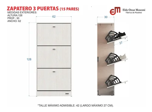 D_805461-MLA83546203237_042025-O.webp Zapatero Botinero Organizador 3 Puertas. 128 X 62-cod. 56508