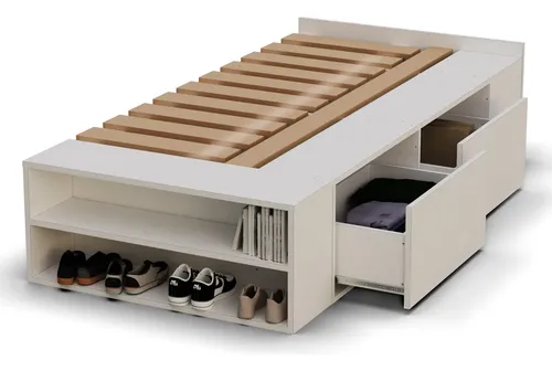 Cama 1 Plaza Con Cajones Box Madera Zapatero Estanteria Baulera Sommier Guardado Melamina Blanco 90x190 Cm Moderna Cam100 Dielfe