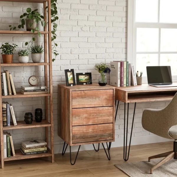 Cajonera Industrial 3 Cajones Organizador Dormitorio Living Oficina Guardado Ropa Accesorios Color Atakama Patas Metal Negro Estilo Loft Tiradores Negros Cpi003 Dielfe