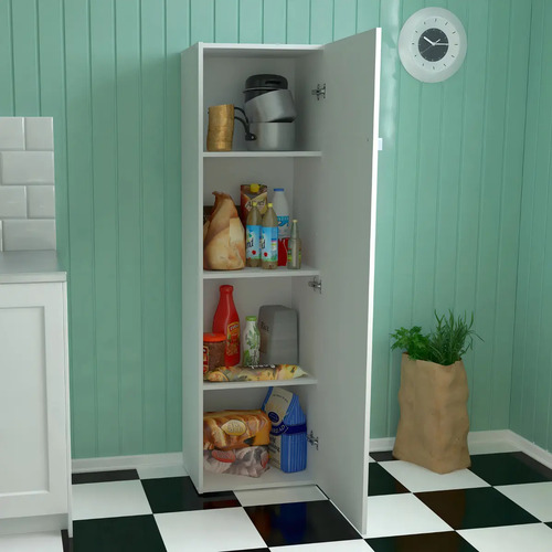 D_808660-MLA80775567651_112024-O.jpg Despensero Cocina Alacena Organizador De Guardado 1 Puerta 4 Estantes Blanco Melamina Resistente Compacto Multiuso Despensa Hogar Comedor Moderna Fácil Limpieza D050 Dielfe