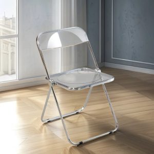 D_810682-MLA83444659564_042025-O.jpg Silla De Comedor Nhome Acrylic Plegable Transparente Estructura De La Silla Plateado Diseño De La Tela Acrilico Transparente
