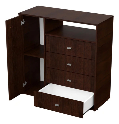 D_811085-MLA92755285199_092025-O.jpg Chiffonier Cajonera Comoda 1 Puerta 4 Cajones Melamina Color Marrón Oscuro(wengue)