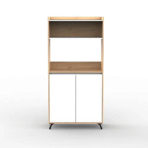 D_814345-MLA98772298863_112025-O.jpg Mueble Auxiliar Cocina 90 Cm Portamicroondas Organizador Alacena Guardado Estantes Puertas Roble Kendal Blanco Moderno Multiuso Despensero Comedor Hogar Auc900 Dielfe Blanco Y Roble