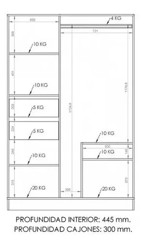 D_815231-MLA51935497529_102022-O.webp Ropero Placard 2 Puertas Corredizas- 2 Cajones Int. Plo 135