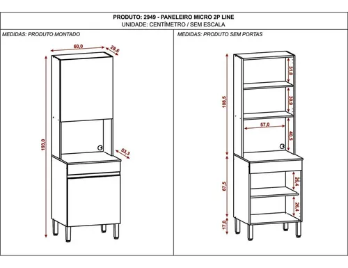 Estantería Line Con 2 Puertas, 193 X 60 Cm Cinza