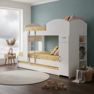 Cama Cucheta Nido 1 Plaza Platinum Blanca Mdf Con Cajón Y Estante Blanco