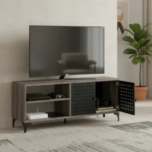 D_819365-MLA99501539616_112025-O.webp Mueble Para Tv Rack Modular Living Industrial Negro 2 Puertas 1 Estante Abierto Melamina Patas De Hierro Diseño Moderno Línea Soho Rps130 Dielfe