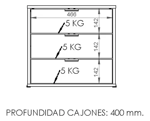 Cajonera 3 Cajones Organizador Dormitorio Living Oficina Con Tiradores Aluminio Correderas Metálicas Melamina Wengue 50 Cm Guardado Ca3cl Dielfe