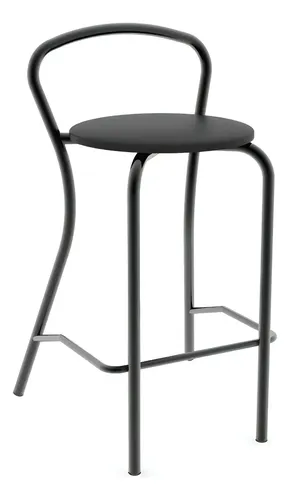 Banqueta Milano Tapizada Cuerina Taburete Alto Cocina Barra Desayunador Living Estructura Caño Redondo Resistente 120 Kg Moderna Negro Asiento Negro Bml017 Dielfe Laqueado