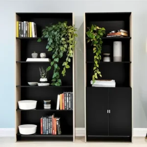 D_824744-MLA99485481136_112025-O.webp Biblioteca Moderna Mueble Divisor De Ambientes Con Puertas Color Negro / Olmo Finlandes