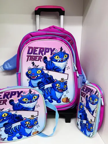 Mochila Escolar Guerreas K-pop Carrito, Luces Led, 3 Piezas