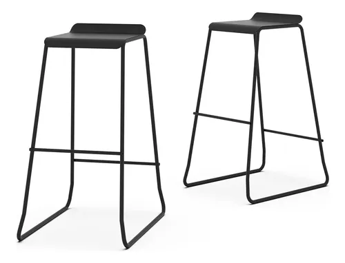 Banquetas Industrial Soho Negra Taburete Kit X2 Alto Asiento De Chapa Metálica Con Respaldo Caño Redondo 5/8 Para Barra Cocina Desayunador Living Resistente 90 Kg Bcs023 Dielfe Laqueado Negro