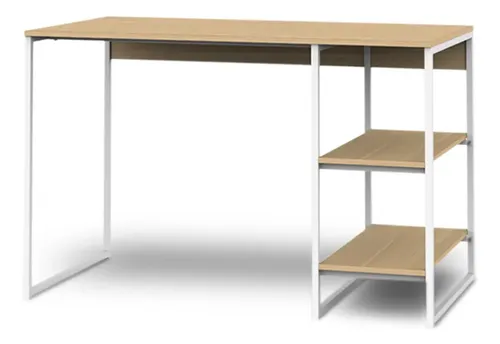 Escritorio Mesa De Trabajo Hogar Oficina Para Computadora Cpu 3 Estantes 120cm Color Blanco Y Roble Natural Ees120 Dielfe Roble Natural / Blanco