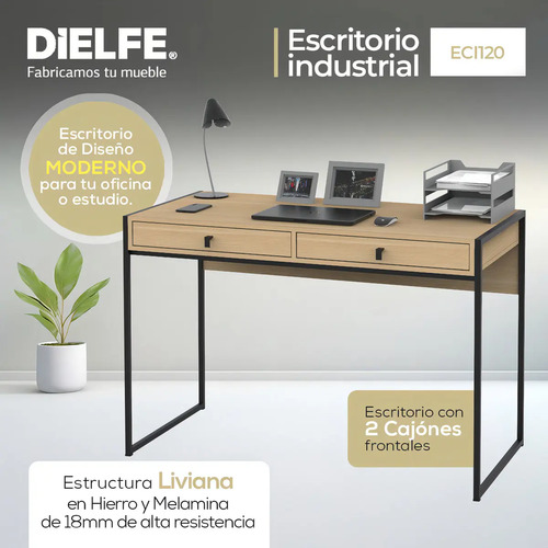 D_833609-MLA79783237987_102024-O.jpg Escritorio Para Oficina Industrial Escritorios De Melamina Moderno Hierro Metal Negro Color Roble Vintage 120cm Niños O Adultos Home Office Notebook Computadora Eci120 Dielfe