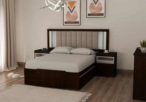 Respaldo P- Sommier Tapizado Kyomu C/ Luz Led, Usb Y Vidrio