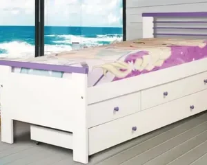 Cama 1 Plaza Lucia- Mdf Laqueado- Con Cajonera Bajo Cama