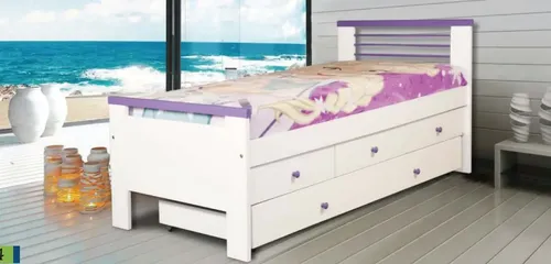 Cama 1 Plaza Lucia- Mdf Laqueado- Con Cajonera Bajo Cama