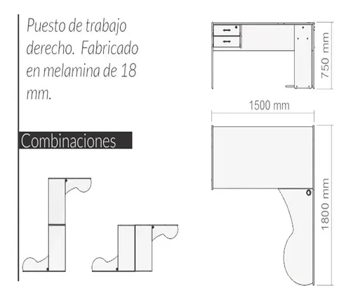 Mesa Escritorio En L, Puesto De Trabajo Derecho Cod. 913