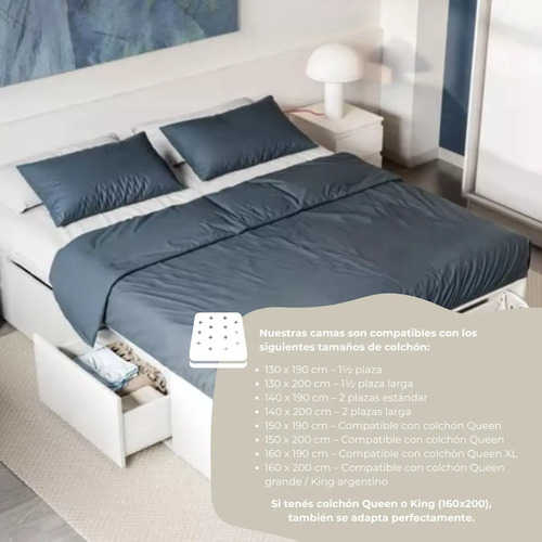 Cama Box 2 Plazas Queen Xl Extensible 140 Cm O 160 Cm Con Cajones Zapateros Baulera Color Blanca Dormitorio Moderna Guardado Completo Cam160 Dielfe