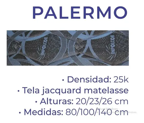 Conjunto Sommier Espuma Alta Densidad- Palermo 80 X 23 X 190