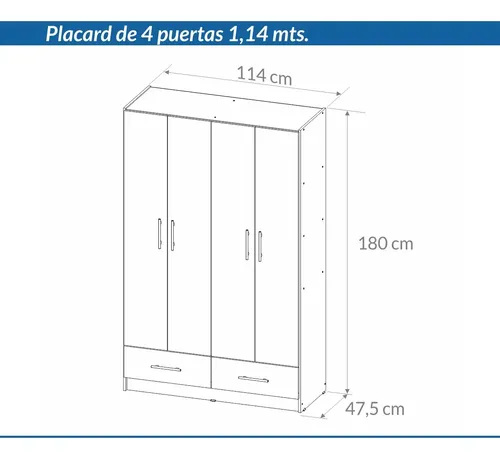 Placard Ropero 4 Puertas, 2 Cajones 1.14- 1.80- 0.47 Dpb 114