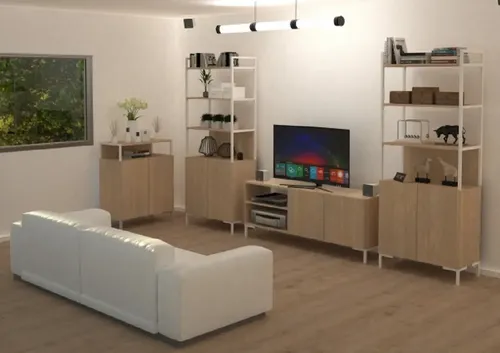Rack Para Tv Led Melamina Caño- 2 Puertas- Estantes Ros 130