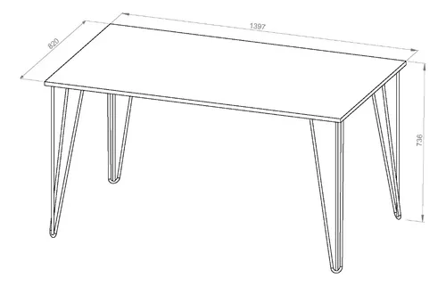 Mesa Comedor Living Cocina Rectangular 1,40mt Industrial Atakama Patas Negras Dielfe