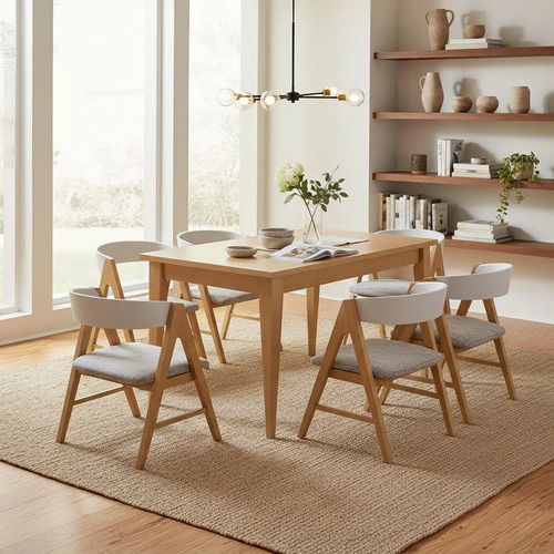 Mesa Comedor Escandinava 1.50 X 90 + 6 Sillas Nordicas