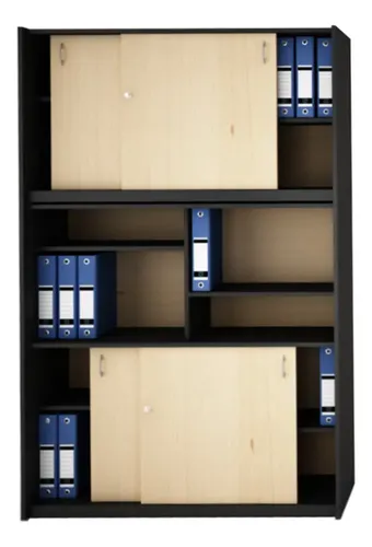 D_844250-MLU75755892947_042024-O.webp Biblioteca Armario Doble Organizador Ptas Corrediz Estantes Color Negro - Haya