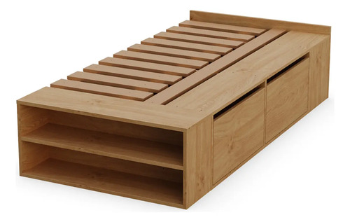 Cama 1 Plaza Con Cajones Box Madera Zapatero Estanteria Baulera Sommier Guardado Melamina Roble Kendal 90x190 Cm Moderna Cam100 Dielfe