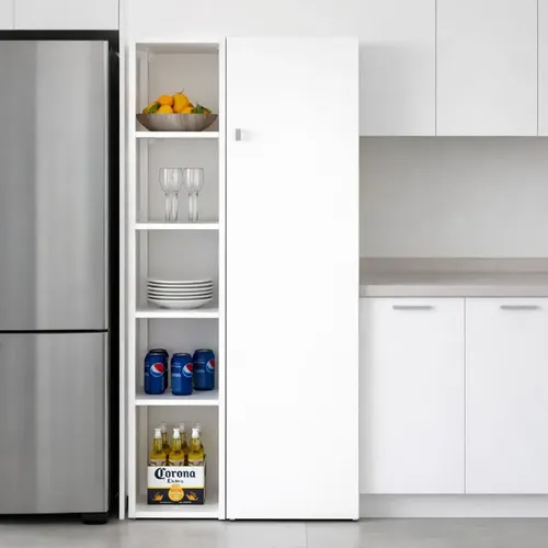 Despensero De Una 1 Puerta Mueble Alacenero Organizador Con Estantería Integrada Izquierda O Derecha + 4 Estantes Internos Ajustables De Cocina Melamina 150cm Color Blanco Multifunción Dielfe D050e