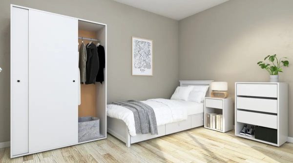 D_853476-MLU74274309564_022024-F.jpg Mesa De Luz Noche Dormitorio Melamina 1 Caj Espacio Libre Color Blanco Delos Dld08 Mate