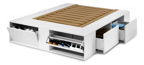 Cama Box 2 Plazas Queen Xl Extensible 140 Cm O 160 Cm Con Cajones Zapateros Baulera Color Blanca Dormitorio Moderna Guardado Completo Cam160 Dielfe