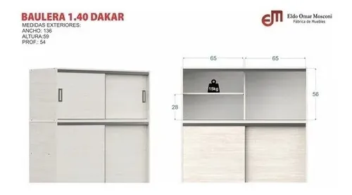 D_854553-MLA51952325429_102022-O.webp Placard 1,40 Mts. 2 Puertas Corredizas Con Baulera. Dakar