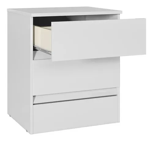 Mesa De Luz Fit 2 Cajones Moderna 100% Mdp Brillante Blanco