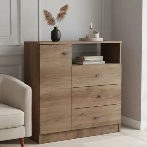 D_858689-MLA99931801077_112025-O.jpg Cajonera Comoda 3 Cajones + Puerta Dormitorio Dakar Zero Color Nebraska Gris