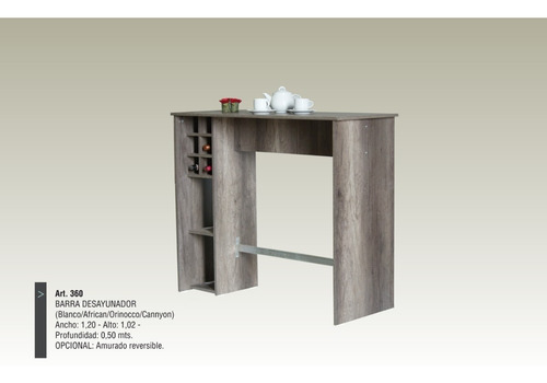 Barra Cocina Desayunador. Melamina. 120 X 102 X 50 Cod. 360