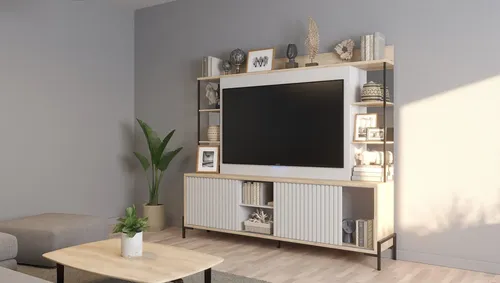 Modular Varillado 2 Pta Corrediza- 4 Estantes- Espejo Dro 06