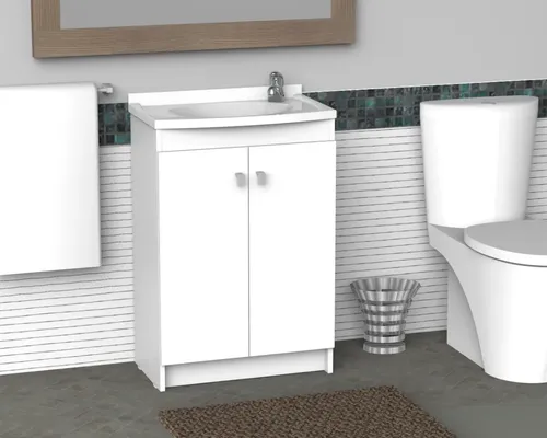Vanitory Mueble Para Baño Con Bacha 1 Agujero 55 Cm De Pie Color De La Bacha Blanco Color Del Mueble Blanco