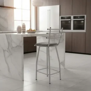 Banqueta Taburete Alto. Con Respaldo De Caño Y Asiento Tapiz