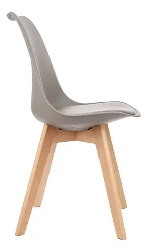 Juego De 4 Sillas De Comedor Tapizadas Con Diseño De Madera Tulipa De Eames, Asiento Gris Tulipán Beige